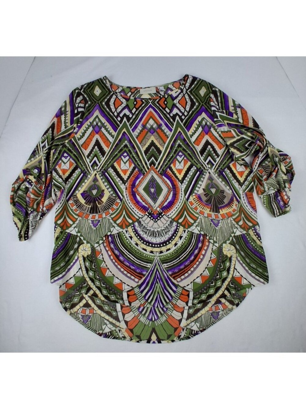Chico's Geometric Print Womens Size L Tunic Top 3/4 Sleeves & Rounded Hemline - Picture 2 of 12